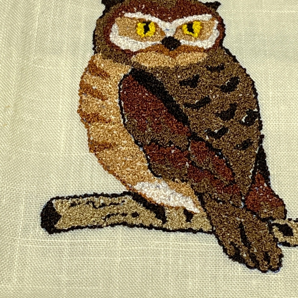 Vintage Handmade Owl Punch Needle Embroidery Textile Art Brown Cream 8x10 - Picture 2 of 6